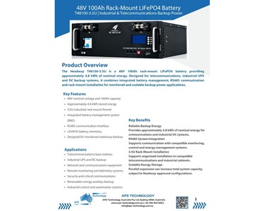 APS Technology Australia - 48V 100Ah Rack-Mount LiFePO4 Battery – T48100-3.5U