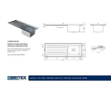Britex - Single End Universal Laboratory Sink | 1200mm 