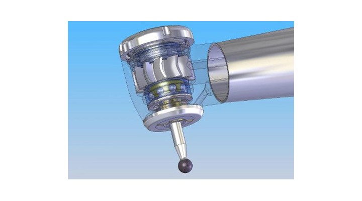Figure 1: image of a dental turbine head equipped with a rotor, rotor shaft, ball bearings, and drilling tool.