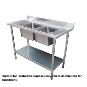 304 Grade Stainless Steel Double Sink Benches 600mm Deep 1800-6-DSBC H