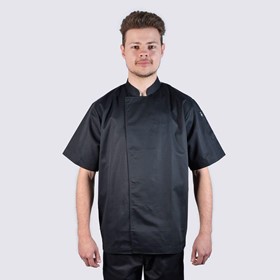 Black Chef Jacket with Hidden Stainless Steel Stud Buttons