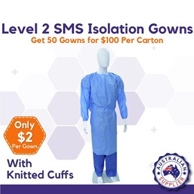  SMS Isolation Gowns with Knitted Cuffs Blue (Medium or Large)