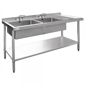 1800 W x 600 D Stainless Sink with Double Left Sink Bowls Splashback