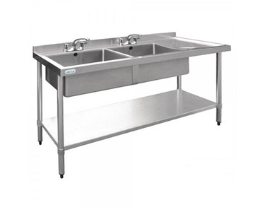 Vogue - 1800 W x 600 D Stainless Sink with Double Left Sink Bowls Splashback