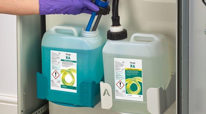 Tristel RA doses low levels of chlorine dioxide into the incoming water supply used for rinsing to stop the re-contamination of endoscopes.