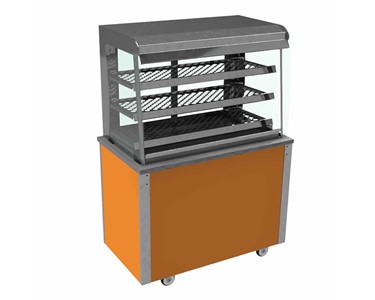 Square Glass Food Service Counter Open Front And Rear Sliding Doors