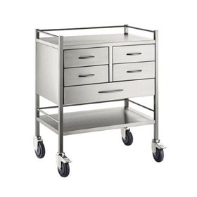 Stainless Steel Resuscitation Trolley Five Drawer