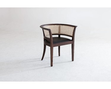 benssur - Dining Chair - RC77 Brown Finish & Black Leather Seat