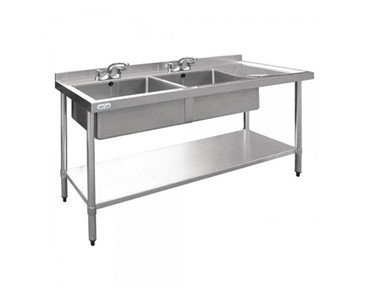 Vogue - 1500 W x 600 D Stainless Sink with Double Left Sink Bowls Splashback