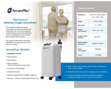 Secure Plus - 5 Litre Stationary Oxygen Concentrator ARTG : 524233,AUD:999.00