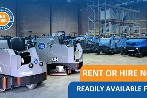 Industrial floor scrubbers used in large commercial facilities to improve cleaning efficiency