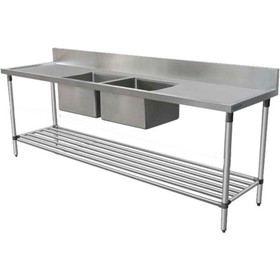 2100 X 700mm Double Bowl Kitchen Sink #304 Stainless Steel