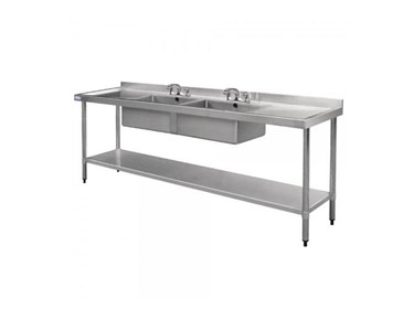Vogue - Stainless Sink with Double Centre Sink Bowls Splashback 2400 W x 700 D