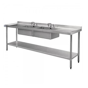 2400 W x 600 D Stainless Sink with Double Centre Sink Bowls Splashback