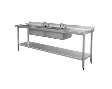 Vogue - 2400 W x 600 D Stainless Sink with Double Centre Sink Bowls Splashback