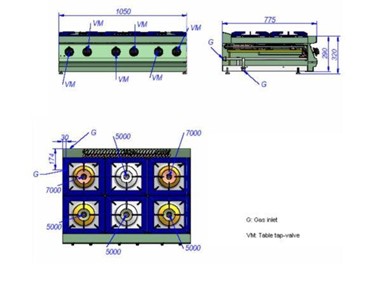 Fagor - Commercial Burner Gas Cooktop | Natural Gas 6 Burner CG7-60H