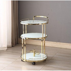 Cocktail Trolley - Gold with White Glass Shelves