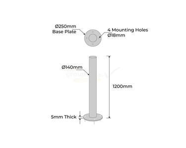 Surface Mounted Bollard 140mm x 1200mm Stainless | B140-SM-SS304-1200