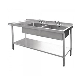 Stainless Sink with Double Right Sink Bowls Splashback 1500 W x 700 D 