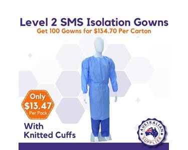 Clearview Medical Australia -  SMS Isolation Gowns with Knitted Cuffs Blue (Medium or Large)