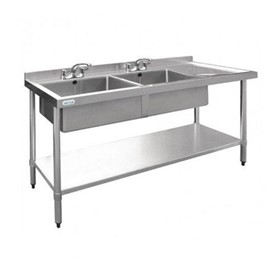 Stainless Sink with Double Left Sink Bowls Splashback 1500 W x 700 D 