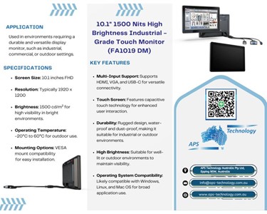 APS Technology Australia - 10.1" 1500 Nits High Brightness Industrial-Grade Monitor - FA101DM