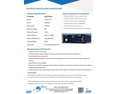 APS Technology Australia - 48V 100Ah Rack-Mount LiFePO4 Battery – T48100-3.5U