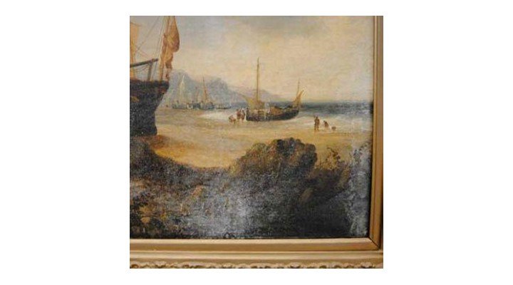 Before - Oil on canvas painting before using STERI-7 concentrate with cotton bud. Museum of Tamworth.