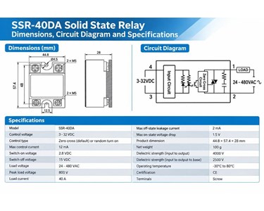 APS Technology Australia - Single Phase 40A Solid State Relay - SSR-40DA