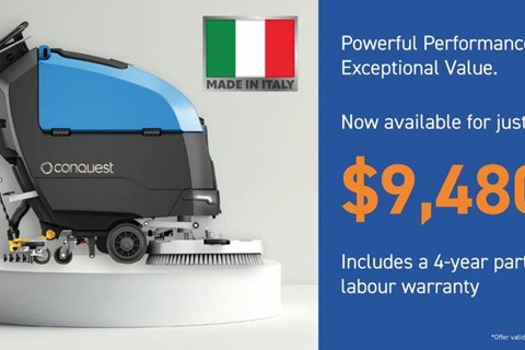 HDS50 Floor Scrubber – Italian-made quality with limited-time pricing from Conquest Equipment.