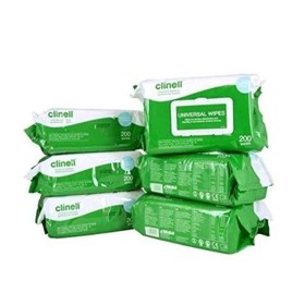 6 packs - Universal Sanitising Wipes, 25cm x 25cm Green (Pack of 200)