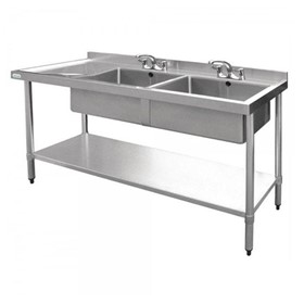 1800 W x 600 D Stainless Sink with Double Right Sink Bowls Splashback