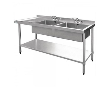 Vogue - 1800 W x 600 D Stainless Sink with Double Right Sink Bowls Splashback