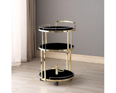 Table Direct - Cocktail Trolley - Gold with Black Glass Shelves