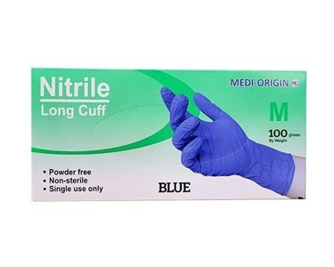 MEDI-ORIGIN - Nitrile Gloves | Long Cuff TGA Approved Medi-Origin Disposable | Blue 