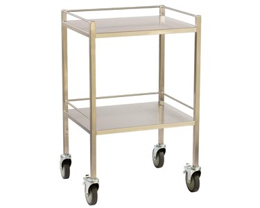 TRIBUTE - Stainless Steel Dressing Trolley - 2 Shelf with Rails