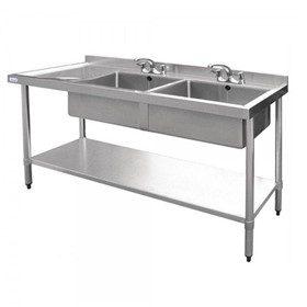 1500 W x 600 D Stainless Sink with Double Right Sink Bowls Splashback