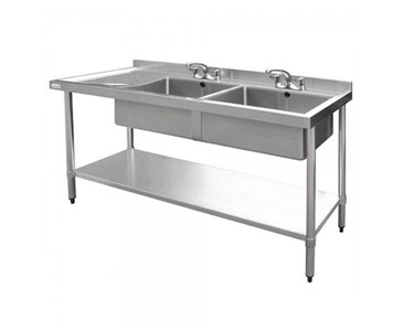 Vogue - 1500 W x 600 D Stainless Sink with Double Right Sink Bowls Splashback