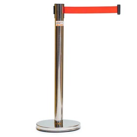 Retractable Belt Barrier Bollard | Stainless Steel - Red