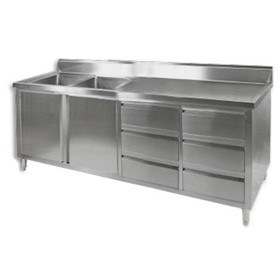 All-Stainless Kitchen Cabinet, Double Sinks, Storage | DSC-2100L-H