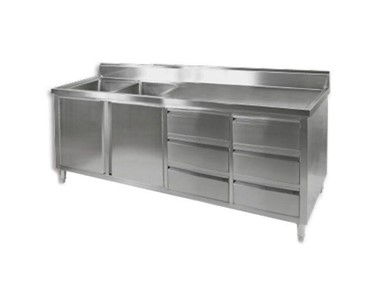 FED - All-Stainless Kitchen Double Sink Cabinet | DSC-2100L-H