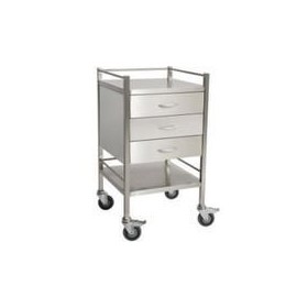Stainless Steel Hospital Rounds Trolley with 3 x Draws and Rail