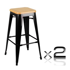 Replica Tolix Bar Stool | Bamboo Seat | Set of 2 | AIM