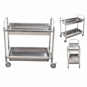 2 Tier Deep Shelf Stainless Steel Trolley Cart Large | FoodCart1201