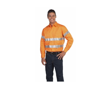 Hi Visibility Workwear - Shirt Open Front Long Sleeve 190gsm Cotton Drill with Reflective Tape