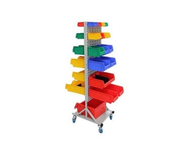 Mobile Louvre Panel Trolley Shown with Micro Bins