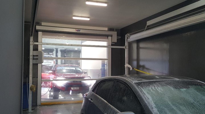 Carwash auto door installed by DMF
