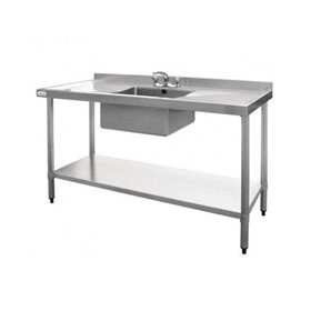 Stainless Sink with Single Centre Bowl & Splashback | 1500 W x 600 D 