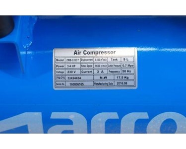Marro - Industrial Oil Free Air Compressor 9L 0.75HP, 0.55KW Electrical Motor