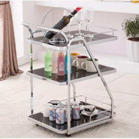 Cocktail Trolley - Chrome with Black Glass